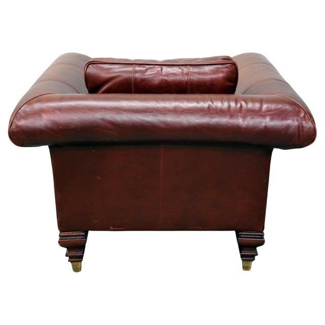 Chestnut Ralph Lauren British Colonial Lounge Chair in Brown Leather, Mahogany & Brass For Sale - Image 8 of 13