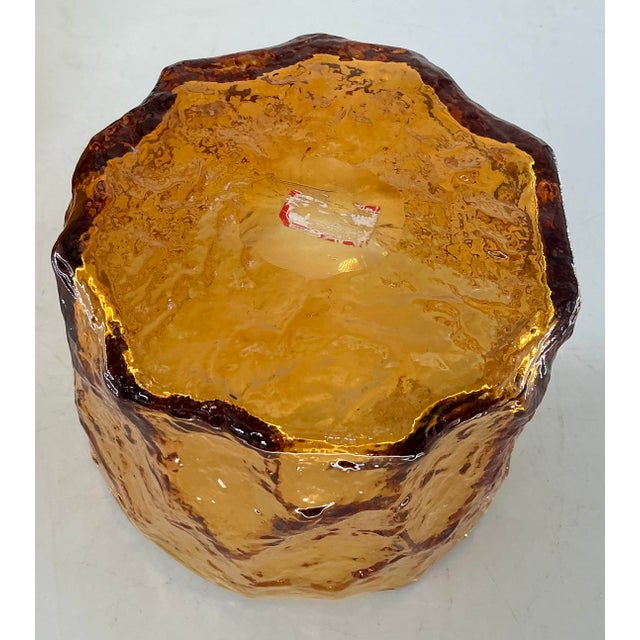Amber Vintage Mid Century Morgancetown Crinkled Amber Glass Pitcher and Ice Bucket Set For Sale - Image 8 of 9