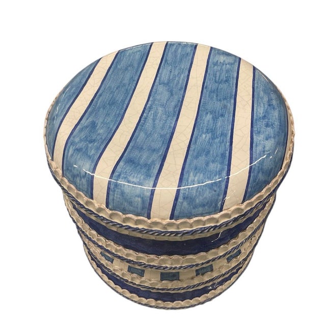 Chic Italian Contemporary Striped Ceramic Garden Stool / Side Table For Sale - Image 4 of 8