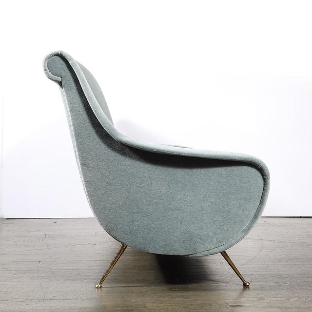 Mid-Century Lady Sofa in Powder Blue Velvet Mohair & Brass Legs by Marco Zanuso For Sale - Image 12 of 16