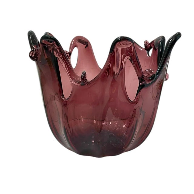 Vintage Murano MCM Purple Handblown Vase With Tag. Made in Italy For Sale - Image 4 of 10