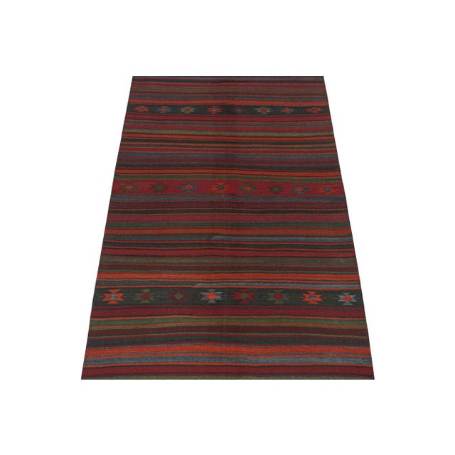 Tribal 1950s Vintage Persian Kilim in Burgundy With Polychromatic Stripes by Rug & Kilim For Sale - Image 3 of 8