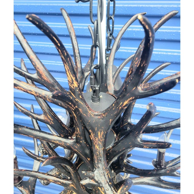 Currey & Company Currey & Company Style Large Faux Antler Rustic 9 Light Chandelier Light Fixture For Sale - Image 4 of 8