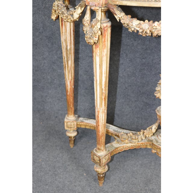 Stone 19th Century French Louis XVI Style Distressed Demilune Marble Top Console Table For Sale - Image 7 of 15