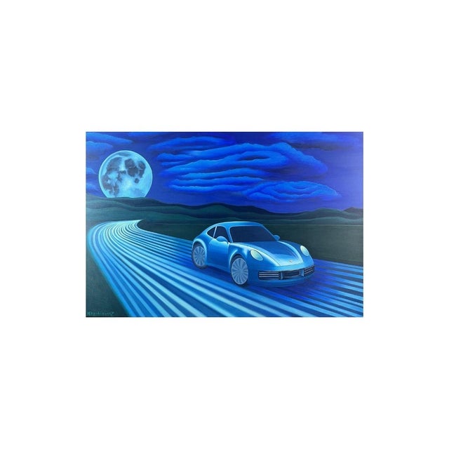 Contemporary Marta Rynkiewicz, Moonline: Light and Gravity (Porsche 911), Acrylic on Canvas, 2025 For Sale - Image 3 of 7