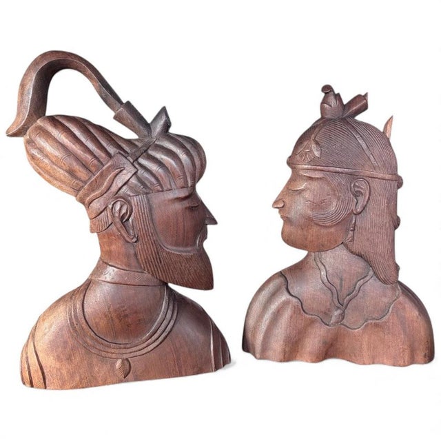 Ottoman Empire Busts in Hand-Carved Wood, Set of 2 For Sale - Image 10 of 10