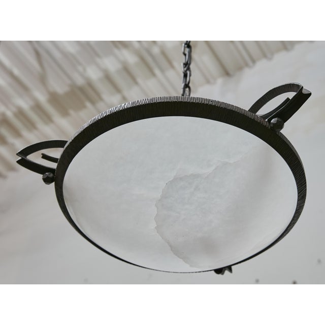 1930s French Alabaster and Hammered Iron Pendants - Pair For Sale - Image 4 of 18
