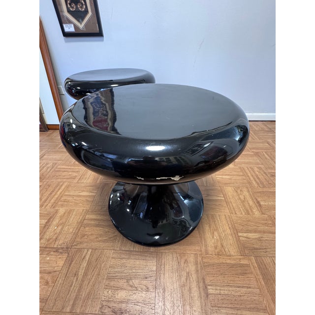 Pair Space Age Black Fiberglass Mushroom Pedestal Stools, 1960s–70s For Sale - Image 9 of 11