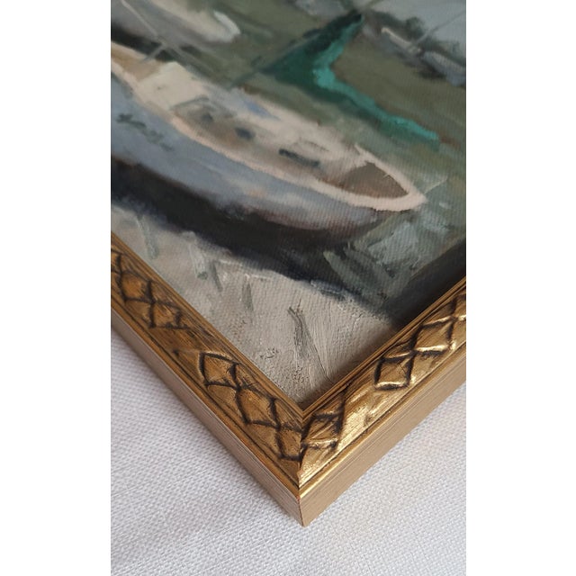 Coastal Beautiful Framed Original Acrylic on Board ‘Sailboat Harbor’ For Sale - Image 3 of 7