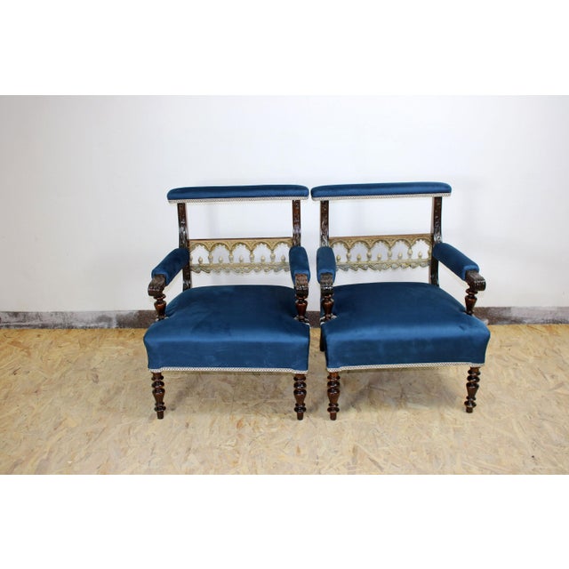 Set of Blue Armchairs, 1830s For Sale - Image 9 of 16