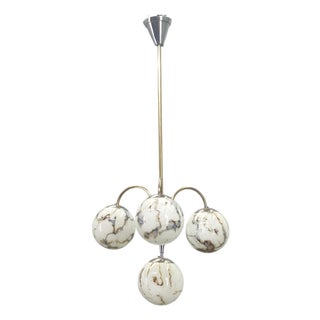 Art Deco Chandelier in Marble, Glass, Brass & Chrome, 1930s For Sale