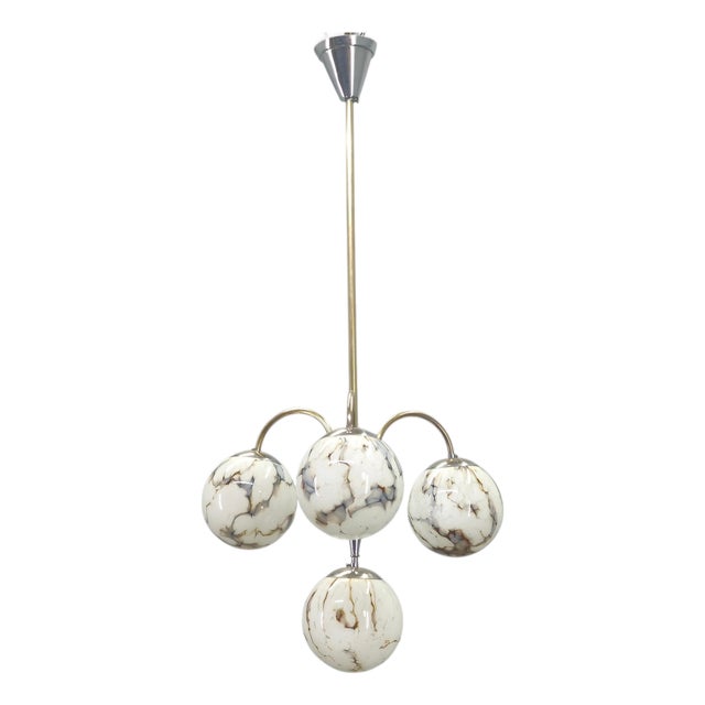 Art Deco Chandelier in Marble, Glass, Brass & Chrome, 1930s For Sale