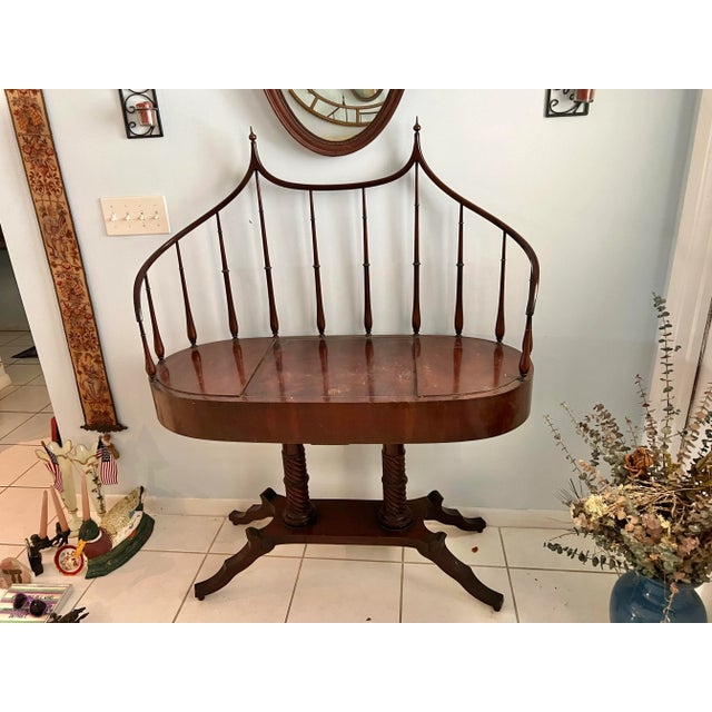Antique oval console table. Biedermeier foyer planter table with bowed spindle back. There are 2 removable side boards to...