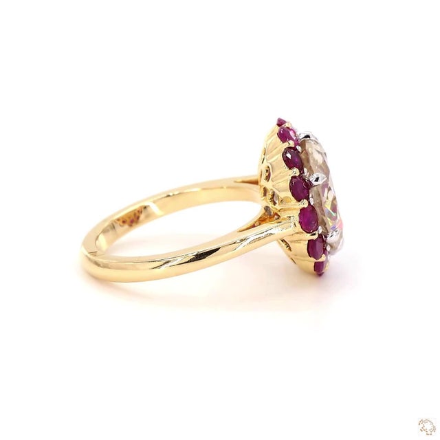 Ruby Red 5.28 Carat Old European Cut Diamond Ruby Gold Ring, Size 6.5 For Sale - Image 8 of 9