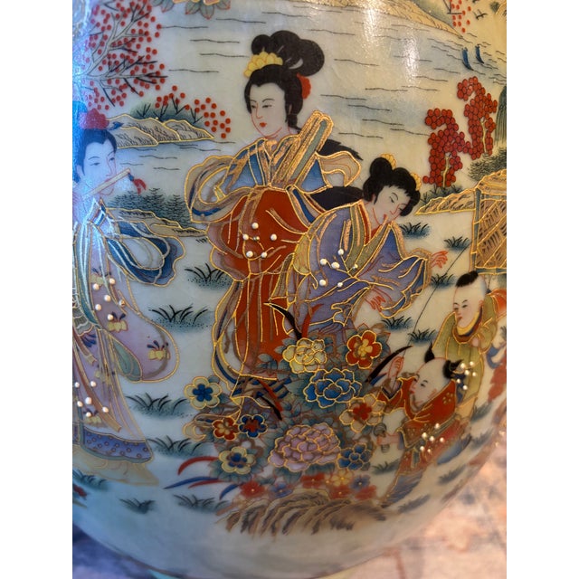 Paint Vintage Large-Scale Chinese Moriage Vase – Hollywood Regency Chinoiserie Style, 24.5” For Sale - Image 7 of 10
