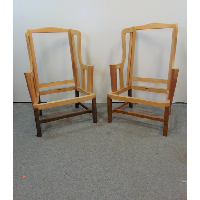 Chippendale Style Benchmade Tiger Maple Wing Chairs - a Pair For Sale - Image 9 of 9