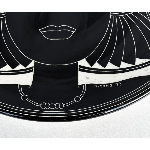 Abstract Vintage Curras Brothers Hand-Painted Pottery Charger, Signed, 5 Faces Available For Sale - Image 3 of 6