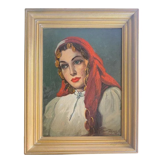 Circa 1930’s Oil Painting on Canvas of Woman Signed, Jose Yepez Arteaga For Sale