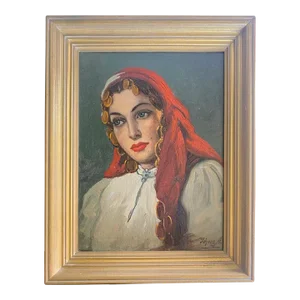 Circa 1930’s Oil Painting on Canvas of Woman Signed, Jose Yepez Arteaga