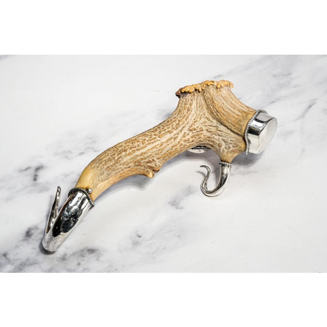 Rustic Antique Victorian Antler Sterling Silver Desk Inkwell Paperweight Nature Sculpture For Sale - Image 12 of 12