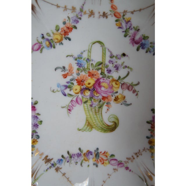 Set of 2 Antique Franziska Hirsch Dresden Porcelain Polychrome Scalloped Floral Plates For Sale - Image 4 of 10