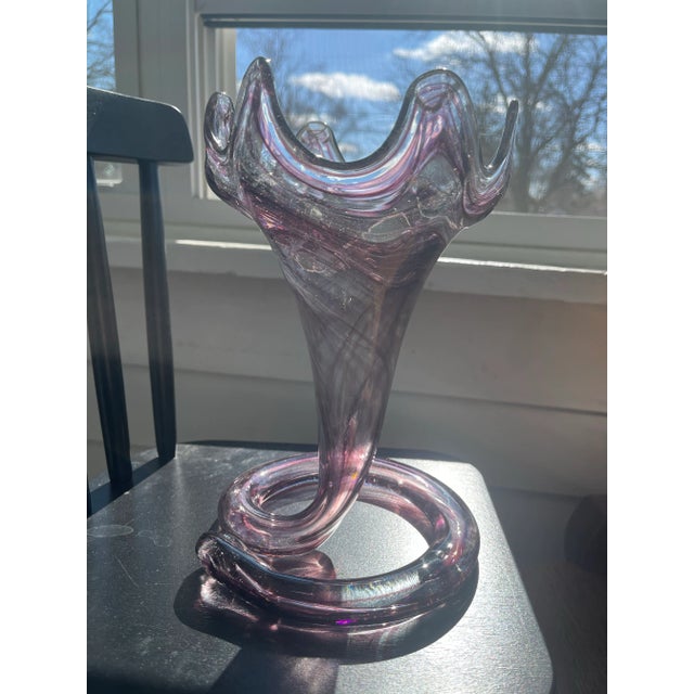 Vintage swirl Amethyst Sooner Vase. Beautiful decor or vase for flowers. Looks great in the sunshine.