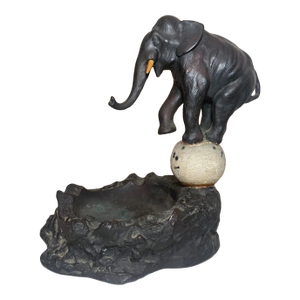 Large Antique Circus Elephant Dish Ashtray Armor Bronze Clad Statue Sculpture