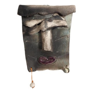 Signed D W Handmade Pottery Face Wall Sculpture Artisan Ceramic Art For Sale
