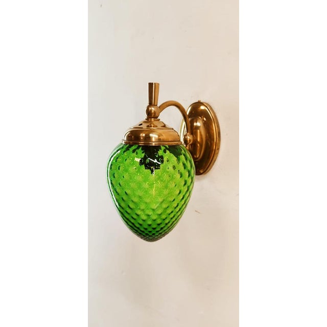 Green Glass & Brass Wall Light For Sale - Image 12 of 18