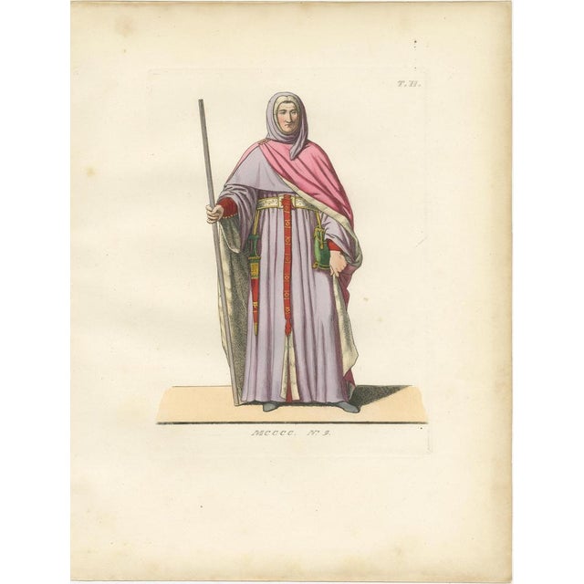 Gold Bonnard, Medieval Costume Figures, Hand-Colored Engravings, 1845, Set of 4 For Sale - Image 8 of 10