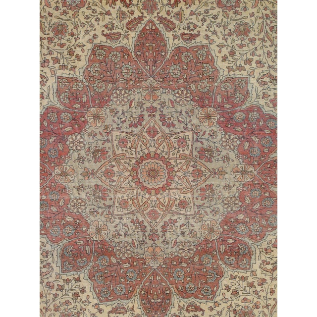 Textile Antique Persian Mohtasham Kashan Carpet, Traditional, Soft, Ivory, Blue, Green For Sale - Image 7 of 12