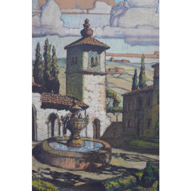Paper Hernando Villa Mixed Media on Board Landscape With Church C 1927, Framed For Sale - Image 7 of 7