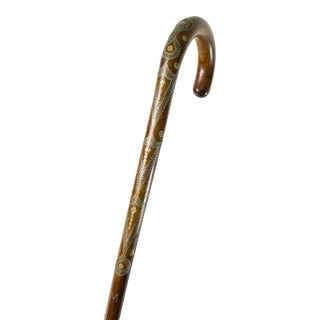 19th Century English or Russian Silver Pique Work Cane Walking Stick For Sale