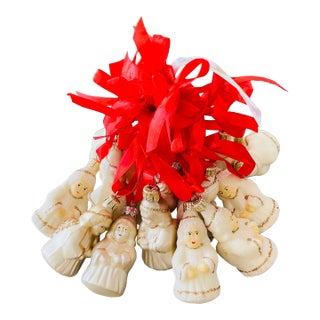 1970s Vintage European White Angels Christmas Ornaments -25 PCS N a Gift Box For Sale