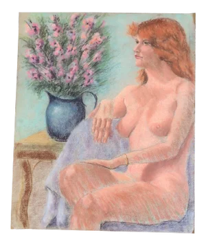 Vintage Original Pastel Female Nude Life Study Drawing