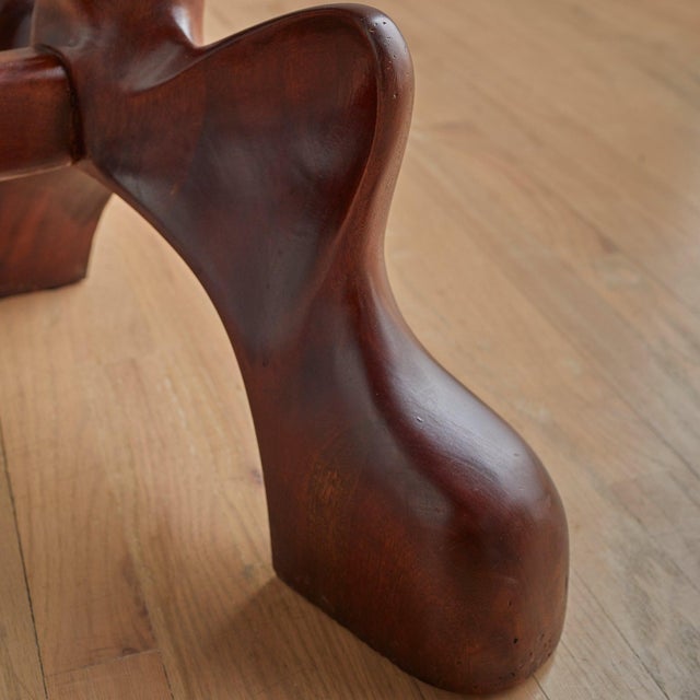 Mid-Century Modern Sculptural Walnut + Glass Top Console Table Attributed to Paul László, 1950s For Sale - Image 3 of 11