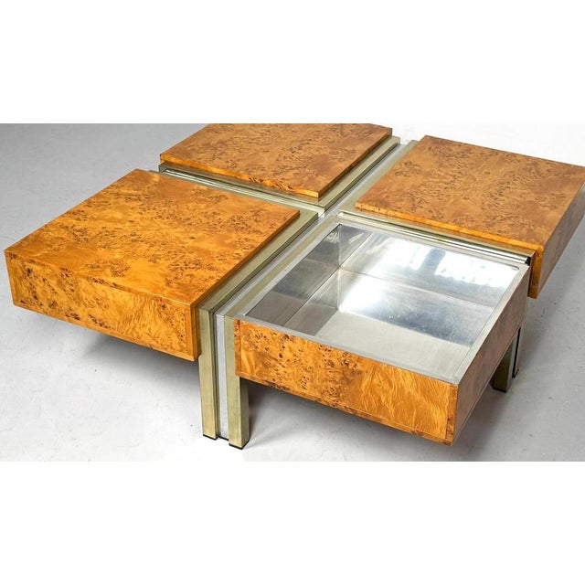 Burl Wood and Metal Coffee Table, Italy, 1970s
