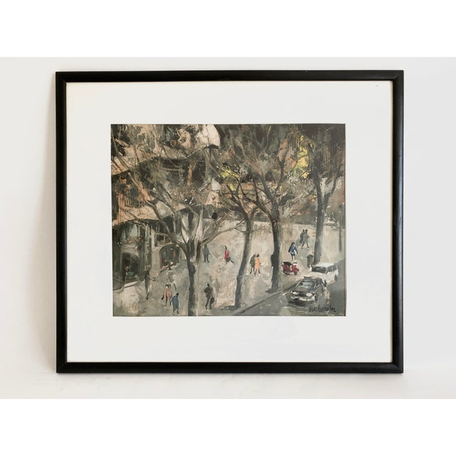 From the estate of a La Jolla art collector, this beautiful contemporary post-impressionist European street scene...