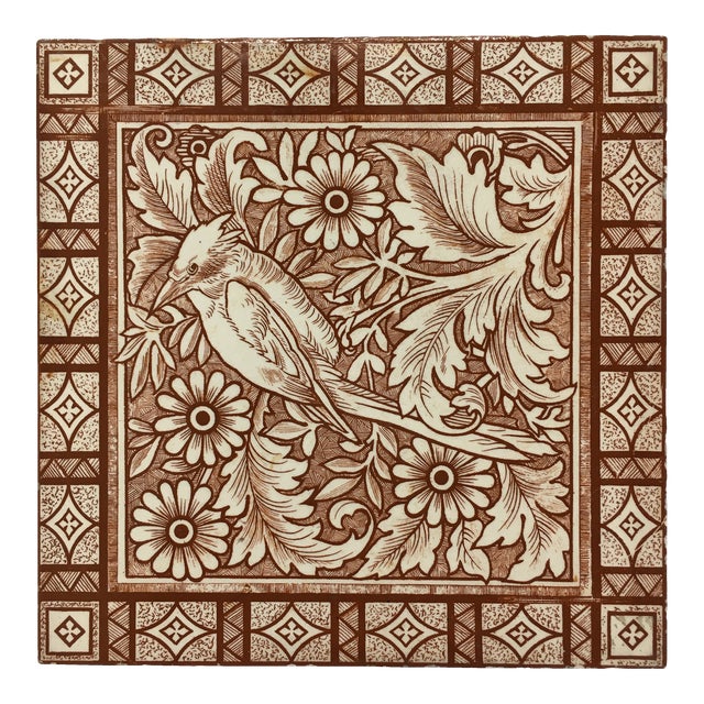 1880s Craven Dunnill Tile With Aesthetic Movement Bird Motif | Chairish