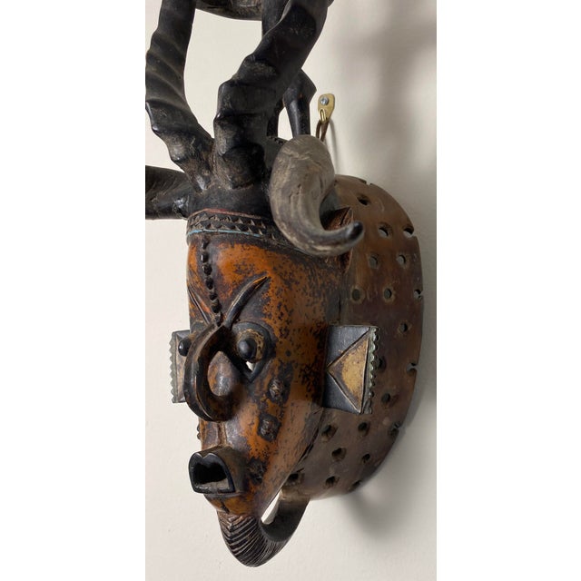 Guro Style African Carved Wood Horned Antelope Mask With Figure, Côte D’Ivoire For Sale - Image 9 of 12