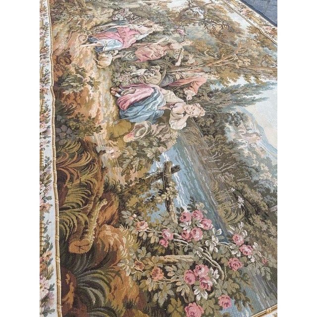 Large Vintage French Aubusson Jacquard Tapestry Pastoral Loves, 1960s For Sale - Image 15 of 18