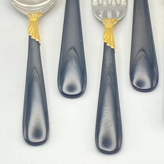 Service for 15 - Yamazaki "Lindi" Black Handle Gold Accent 75-Pieces: 15 Place Settings With Individual Neiman Marcus Storage Pouches For Sale - Image 13 of 17