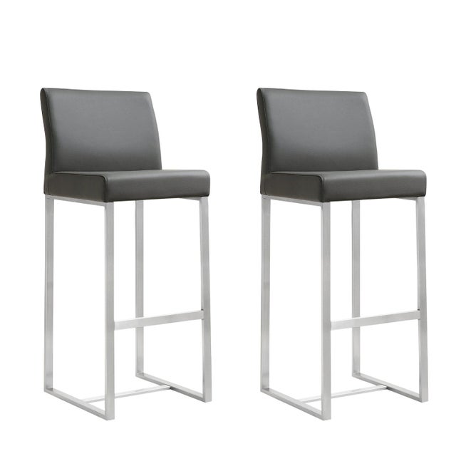 Denmark Grey Vegan Leather & Steel Bar Stools - Set of 2 For Sale - Image 12 of 12