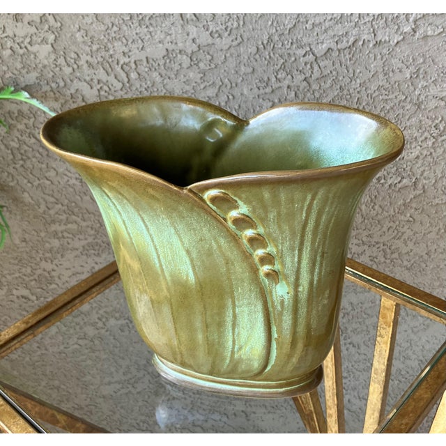 Circa 1949 Frankoma Pottery "Modelled Wheat" Vase Style 74 in Prairie Green For Sale - Image 18 of 18