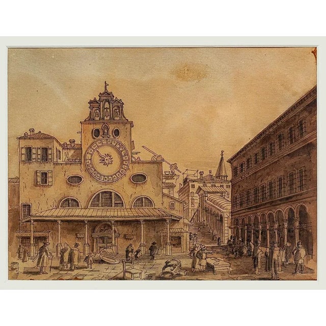 Venice Landscape is an original, splendid drawing in pen and watercolor realized by an Anonymous Venetian School, XVIII...