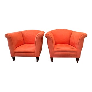 1930s Deco Club Chairs in Watermelon Faux Suede- a Pair For Sale