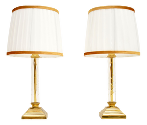 Vintage Brass and Glass Table Lamps, 1970, Set of 2