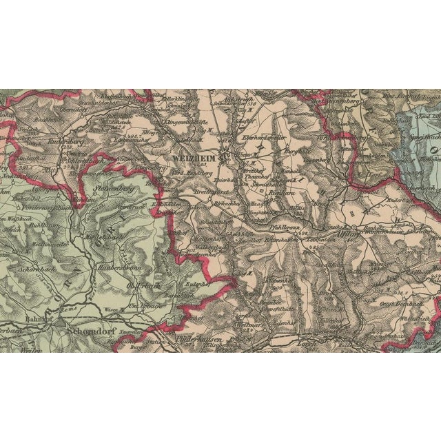 Decorative Map of the Royal Württemberg District of Welzheim, Germany, 1880 For Sale - Image 3 of 6
