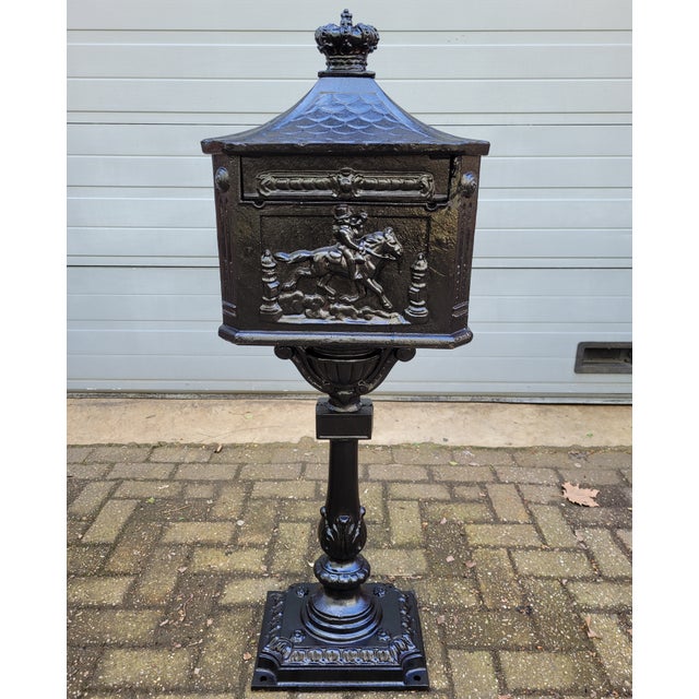 Cast Iron English Mailbox Letterbox on Leg Black For Sale - Image 11 of 11