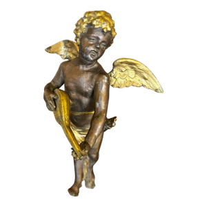 Antique Bronze Putti or Cherub Playing Musical Instrument
